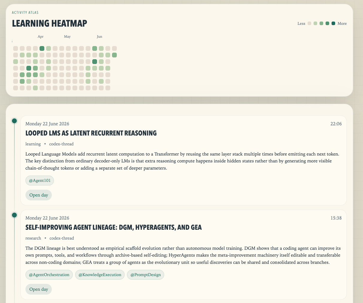 Thread learning log UI
